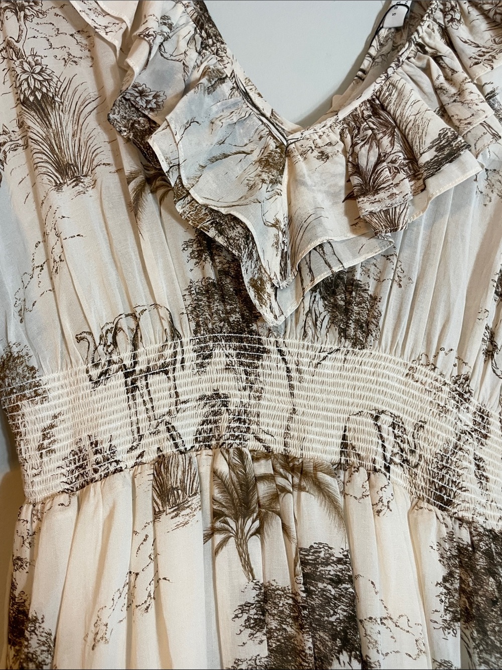 Sandro Cream Maxi Dress with Brown Scenic Print - Picture 11 of 16
